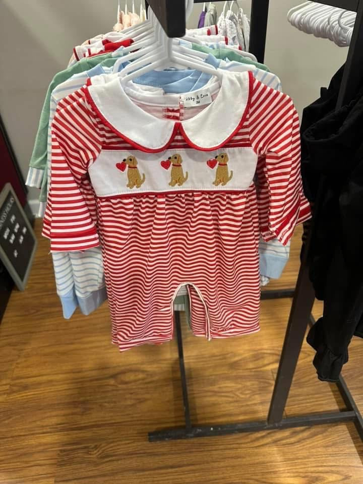 Red Puppy Hearts Boy’s Romper