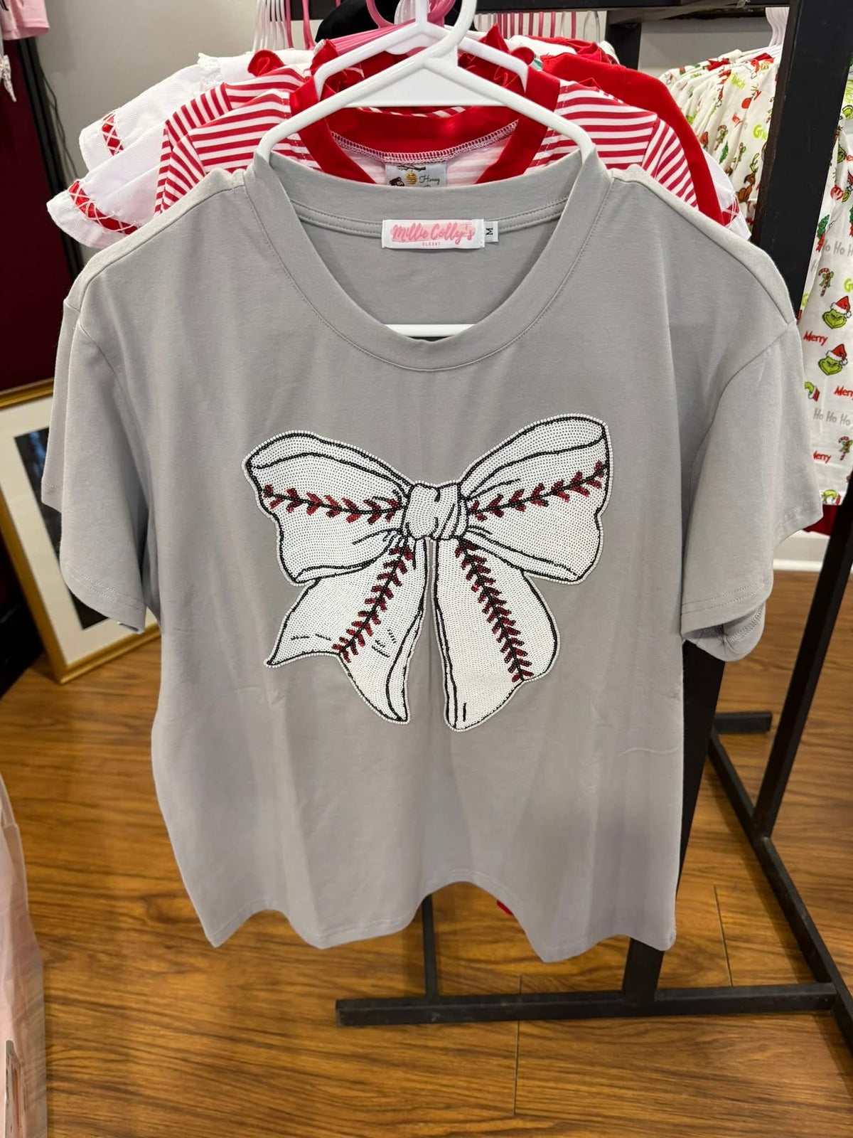 Ladies Babeball Bow Sequin Tee