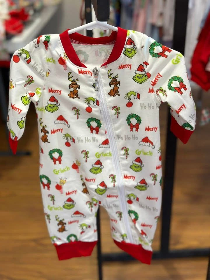Grinch Boy PJ Romper