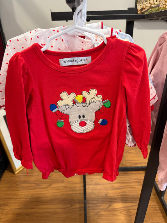 Girl’s Appliqué Reindeer Bubble