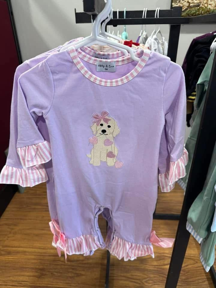 Purple Puppy Hearts Girls Romper