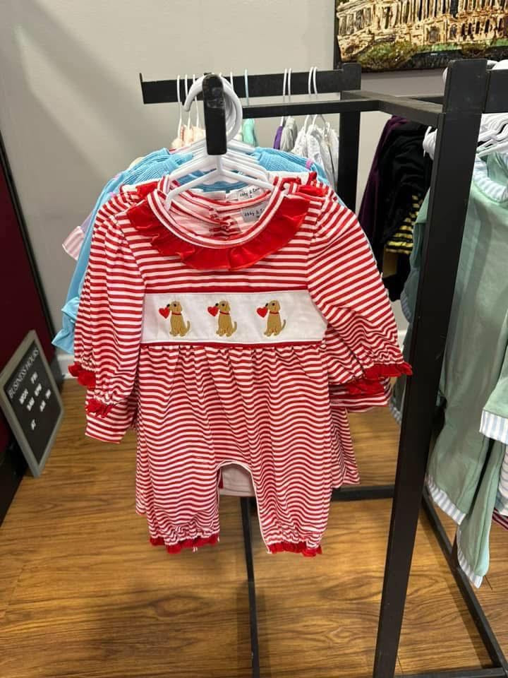 Red Girls Puppy Hearts Romper