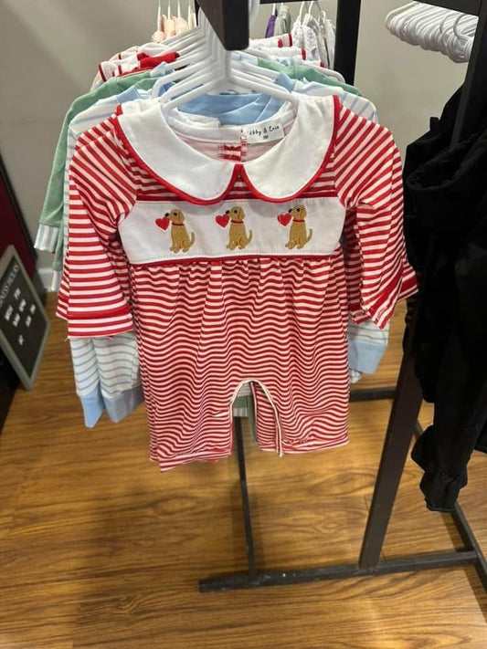 Red Puppy Hearts Boy’s Romper