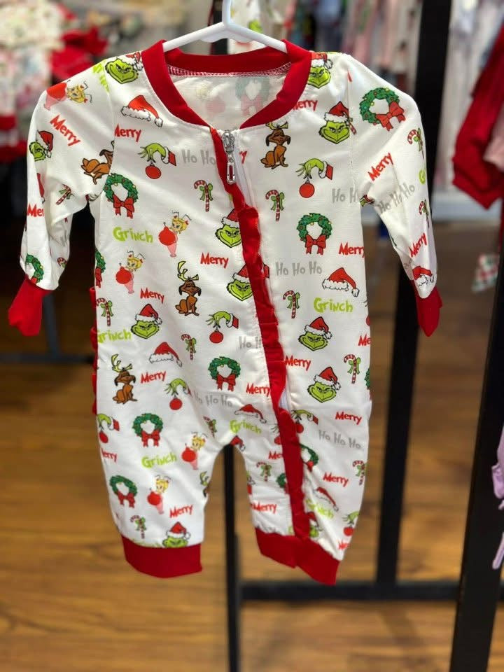 Grinch Girls PJ Romper