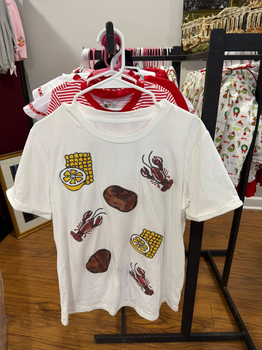 Crawfish Sequin Ladies Tee