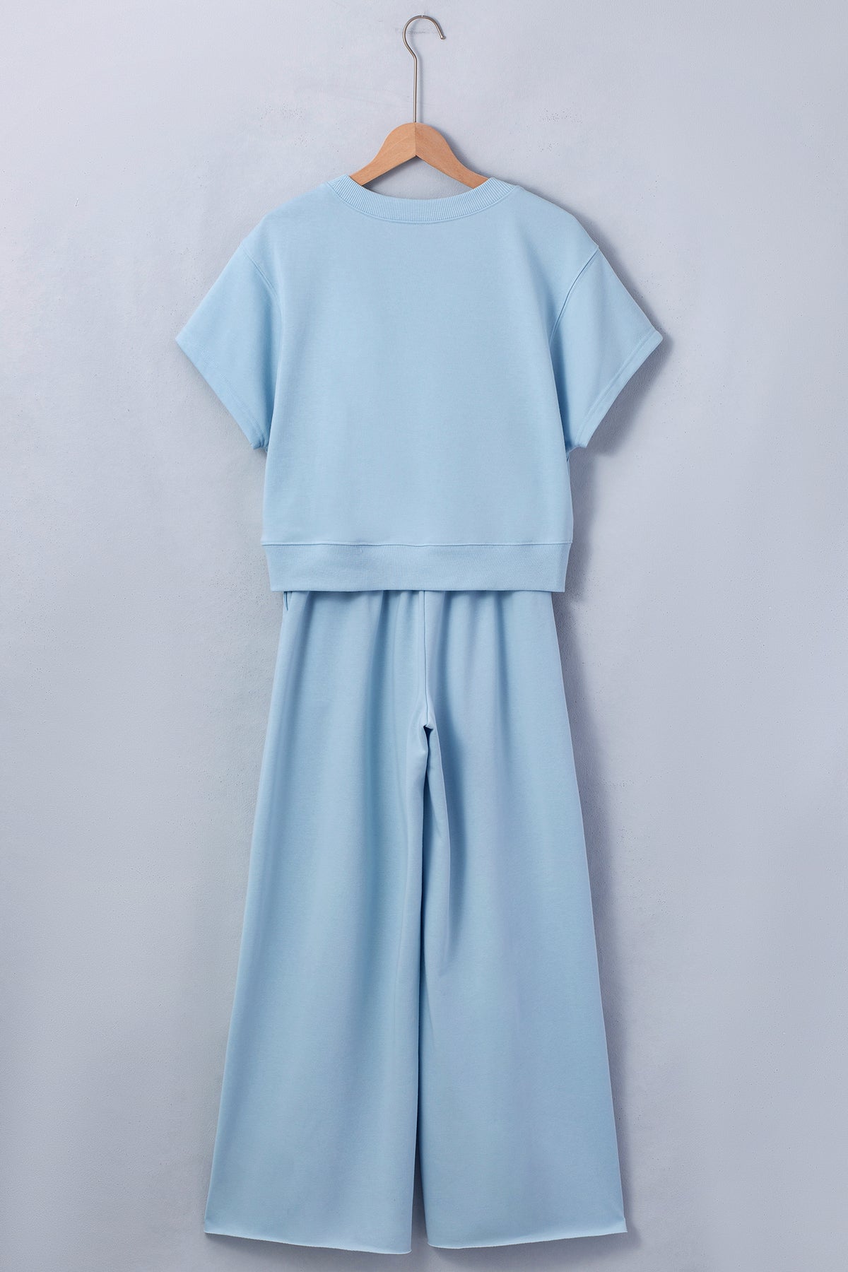 Parchment Solid Color Loose Tee Drawstring Wide Leg Pants 2pcs Outfit